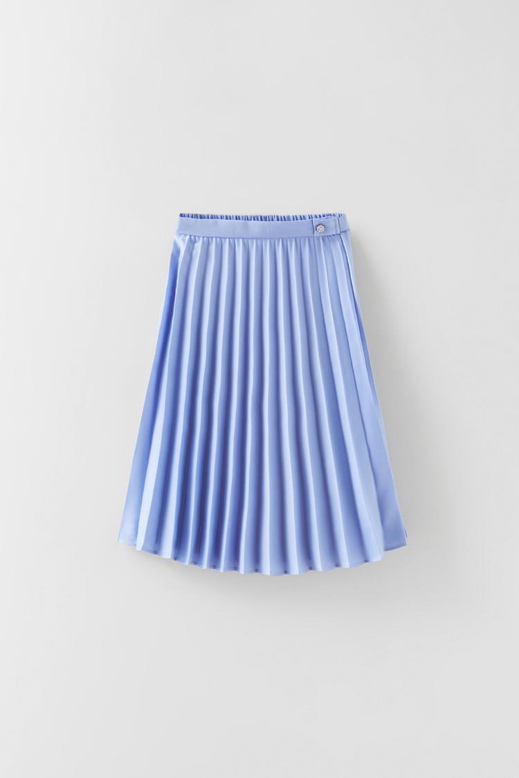 Zara pale blue pleated skirt sales